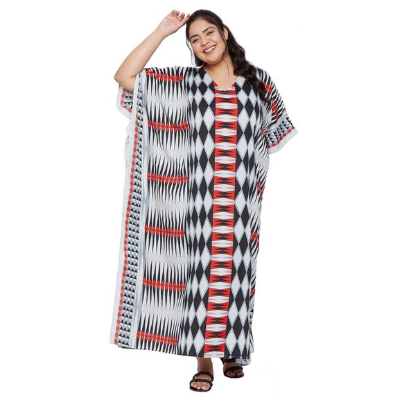 Womens Beach Coverup Boho Fashion Geometric Print Caftan Night Gown Maxi Dress - Picture 1 of 7
